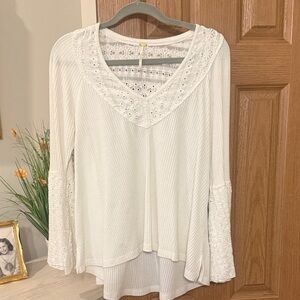 Free People White Lace Detail Blouse